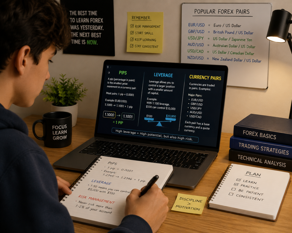 Beginner learning Forex trading with different account sizes.