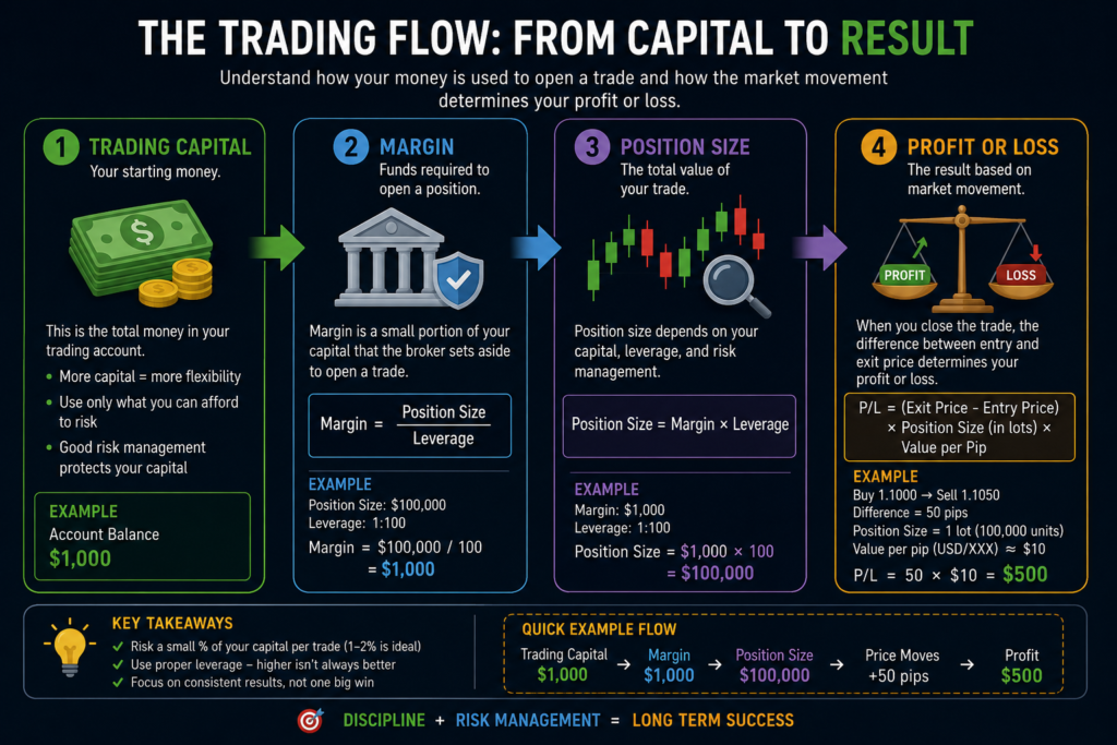 Diagram showing how trading capital works in Forex trading.